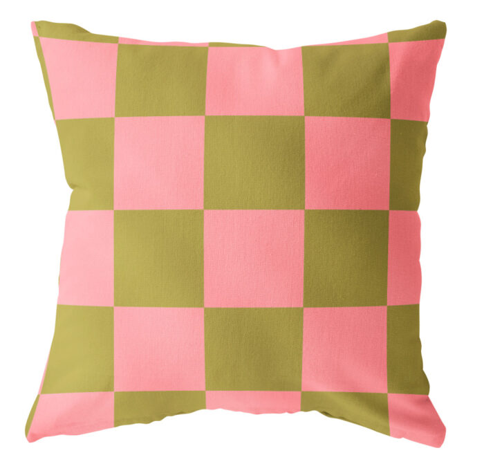 Buitenkussen Geblokt / roze lime groen